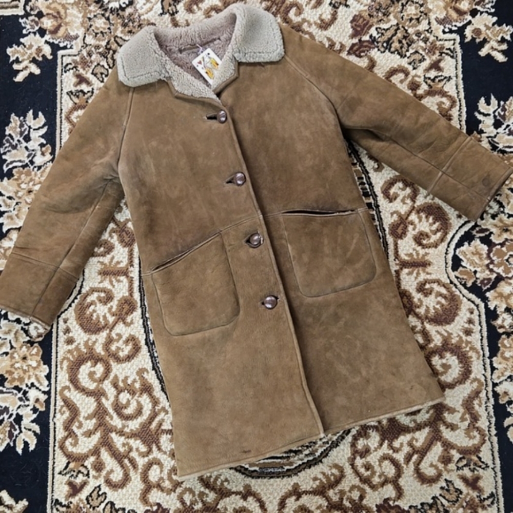 Vintage Lambskin Shearling Coat Retro Jacket Suede Leather Calfskin 60s 70s 1970